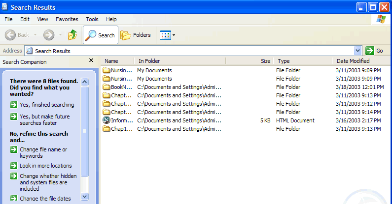 Search Screen Results