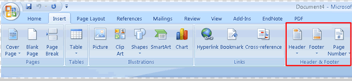 Header and Footer on Insert Ribbon